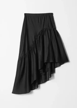 Asymmetrischer Midirock mit Rüschen