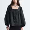 Baumwoll-Bluse mit quadratischem Ausschnitt