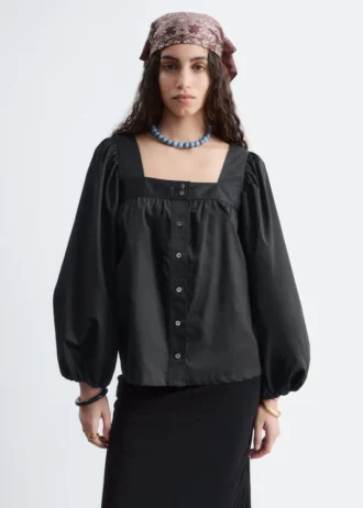 Baumwoll-Bluse mit quadratischem Ausschnitt