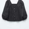 Baumwoll-Bluse mit quadratischem Ausschnitt