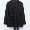 Blazer mit Kordel-Gürtel aus Wolle