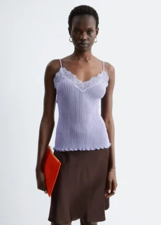 Camisole aus Rippstrick mit Spitze