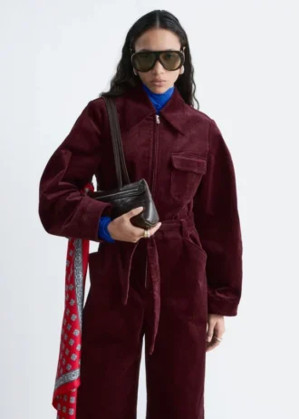Cord-Jumpsuit mit Gürtel