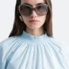 Geraffte Bluse mit Stehkragen