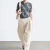 Gestreiftes Woll-T-Shirt mit V-Ausschnitt