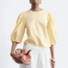 Jacquard-Bluse mit Ballonärmeln