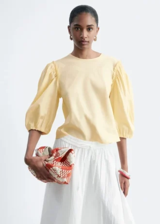 Jacquard-Bluse mit Ballonärmeln