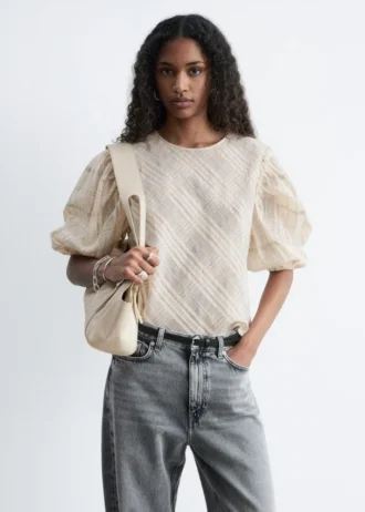 Jacquard-Bluse mit Ballonärmeln