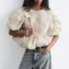 Jacquard-Bluse mit Ballonärmeln