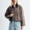 Kurze Jeansjacke mit Cordkragen