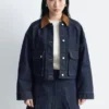 Kurze Jeansjacke mit Cordkragen