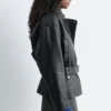 Leder-Bikerjacke mit Gürtel