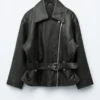 Leder-Bikerjacke mit Gürtel