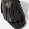 Leder-Pantoletten mit Fransen