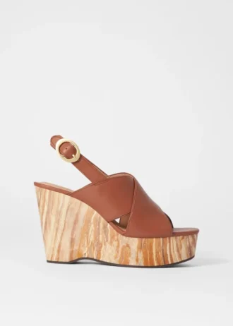 Leder-Sandalen mit Keilabsatz