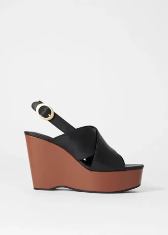 Leder-Sandalen mit Keilabsatz