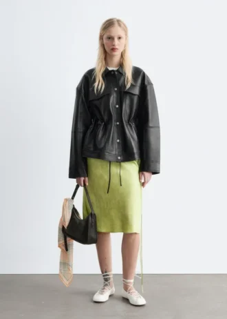 Lederjacke mit Kordelzug in der Taille