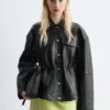 Lederjacke mit Kordelzug in der Taille