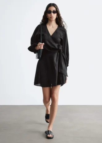 Leinen-Wickel-Minikleid