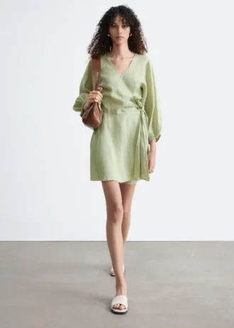 Leinen-Wickel-Minikleid