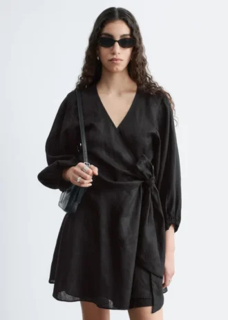 Leinen-Wickel-Minikleid
