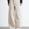 Lässige Baumwollhose mit weitem Bein