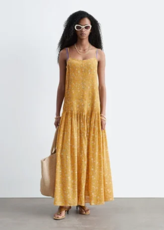 Maxikleid mit plissiertem Oberteil