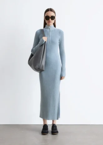 Maxikleid mit Rippenmuster und Reißverschluss