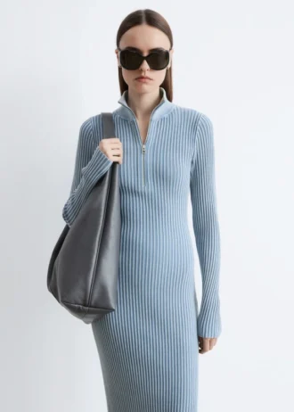 Maxikleid mit Rippenmuster und Reißverschluss