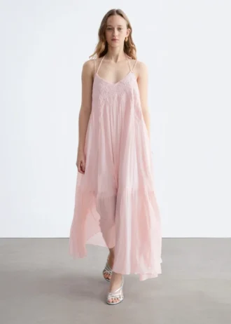 Maxikleid mit Trägern und Stickerei