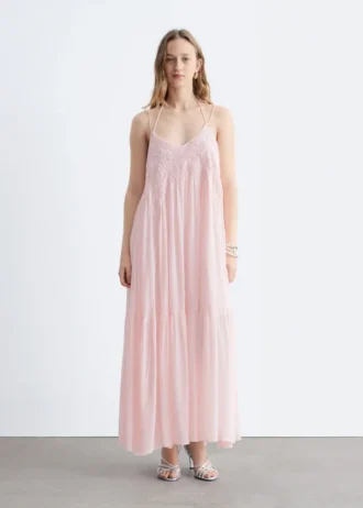 Maxikleid mit Trägern und Stickerei