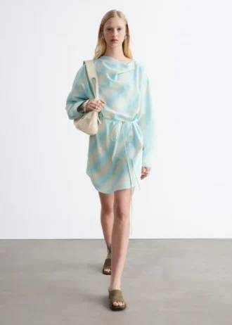 Midikleid mit bedrucktem Wasserfallausschnitt