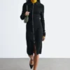 Midikleid mit geripptem Stoff und Reißverschluss vorne