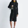 Midikleid mit geripptem Stoff und Reißverschluss vorne