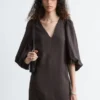 Midikleid mit Puffärmeln und V-Ausschnitt
