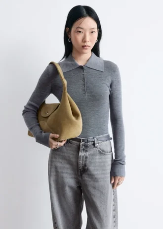 Polo-Shirt aus Merinowolle mit Rippstrick