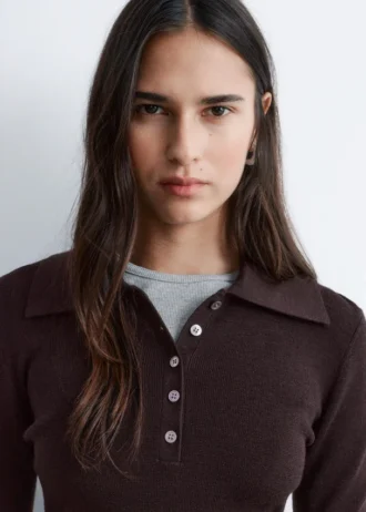 Polo-Shirt aus Merinowolle mit Rippstrick