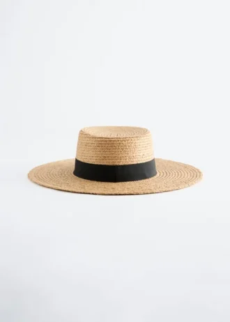 Raffia-Strohhut mit Ripsbandbesatz