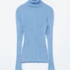 Rippgestrickter Lurex-Rollkragenpullover