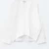 Skulpturale Baumwoll-V-Ausschnitt-Bluse