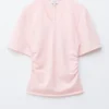 T-Shirt mit gerafftem V-Ausschnitt