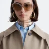Trenchcoat aus Wolle mit Bindegürtel